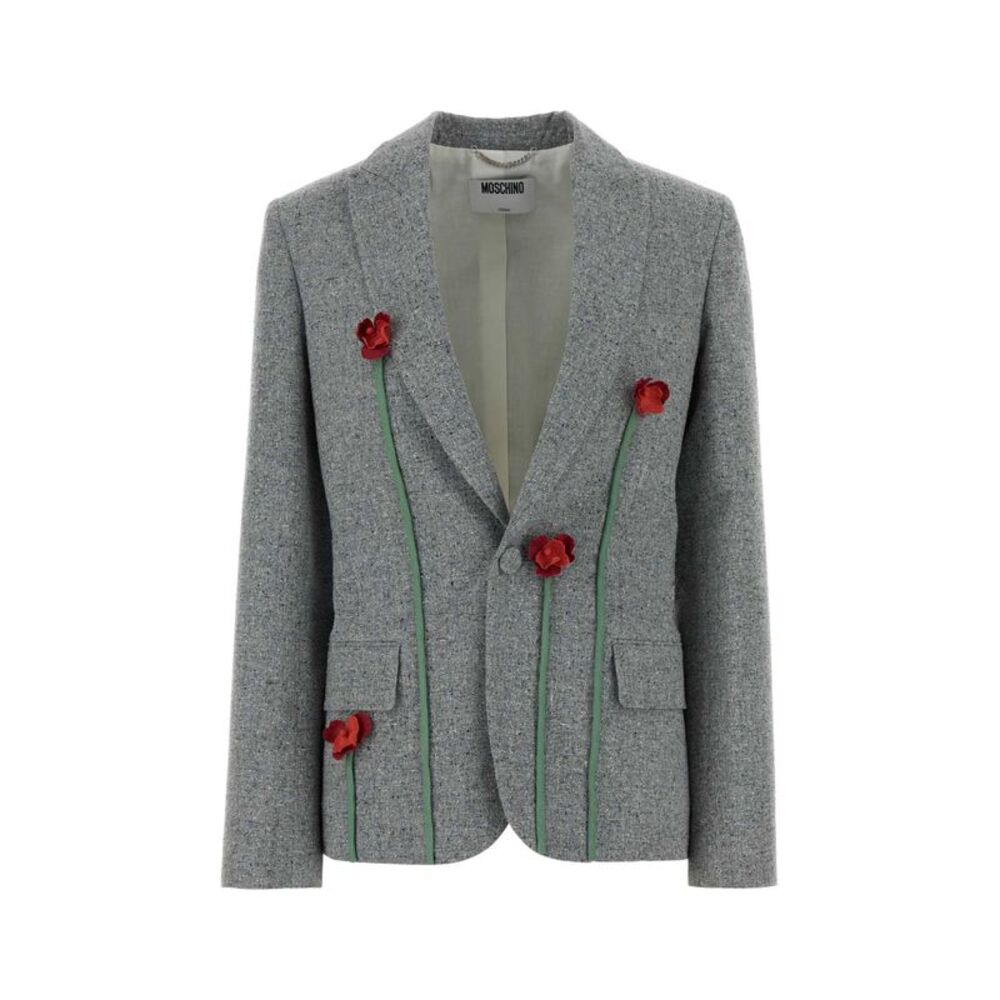 Moschino Women Melange Grey Silk Blend Blazer - Picture 1 of 2